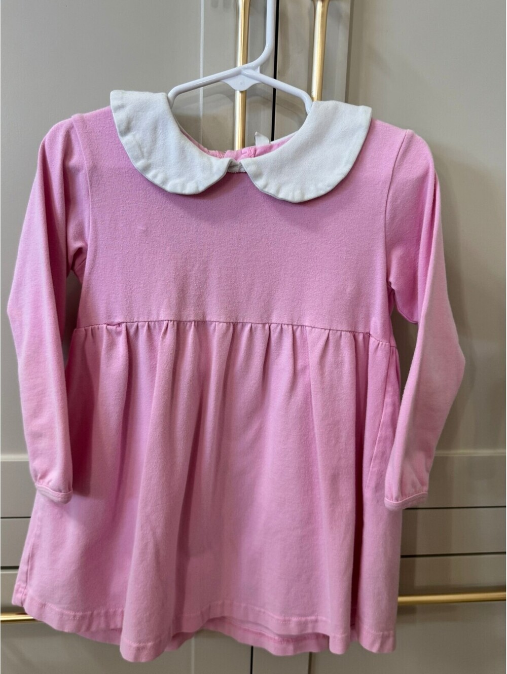 Pink Long Sleeve Toddler Dress with White Peter Pan Collar Size 4